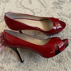Via Spiga Red Leather Peep Toe Pumps - Heels